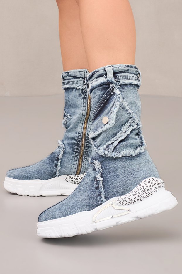 Women's Denim Long Boots with Orthopedic Soles Summer Metal Detail Boots