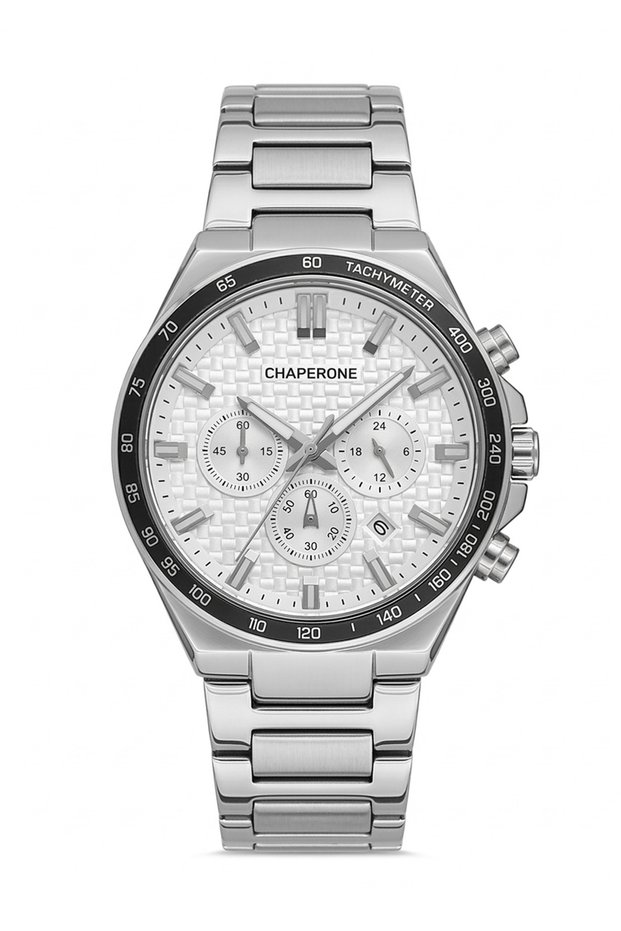 Men's Silver Metal Cord White Dial Tachymeter Function Wristwatch 2 Years Warranty