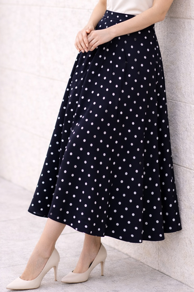 Polka Dot Chiffon Hijab Skirt O221 Navy Blue