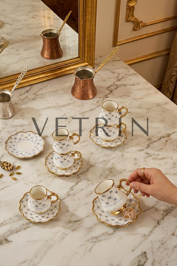 6-Piece Porcelain Luxury Stylish Gold Gilded Coffee Cup Set I 90 Cc I