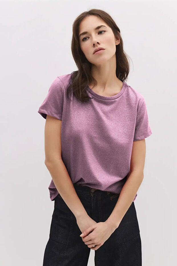 Glittering Fabric Crew Neck Basic - 1