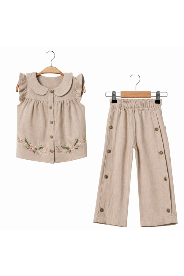 Girl's Linen Suit Embroidered Blouse Pants 1-2-3-4 Years Old Summer Suit