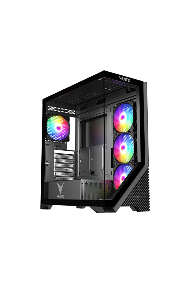 Vento Vg4202Fl 850W 80+ Br Gen5 4X12Cm Rgb Fan E-Atx Tempered Glass 2Xusb2.0/1Xusb3.0 Black Gaming Case