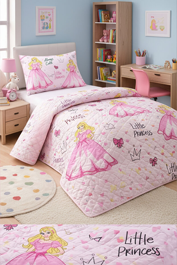 Princess Pattern Quilted Cotton 4 Season Girls' Teenage Pique Bedspread Set | Without Sheets 160X230