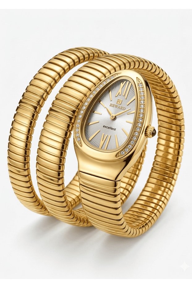 Women's Gold Metal Cord Stone White Dial Wristwatch with 2 Year Warranty