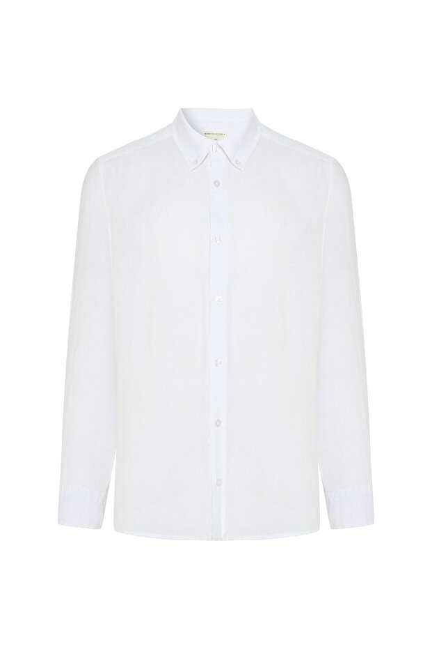 Men's Red Slim Fit Long Sleeve Linen Shirt
