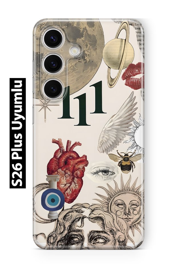 Samsung Galaxy S26 Plus Compatible Transparent Phone Case with Astro Symbolic Collage and 111 Energy Pattern