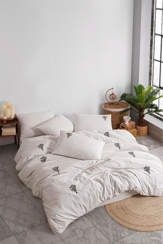 Jade 6 Piece 100% Cotton Double Duvet Cover Set Gray