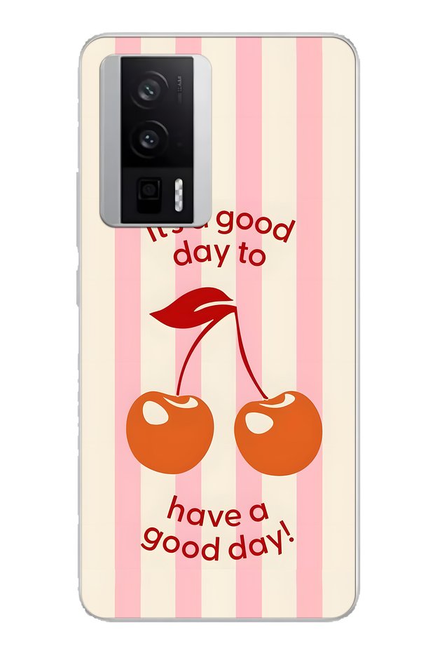 Poco F5 Pro Compatible Cherry Patterned Transparent Phone Case