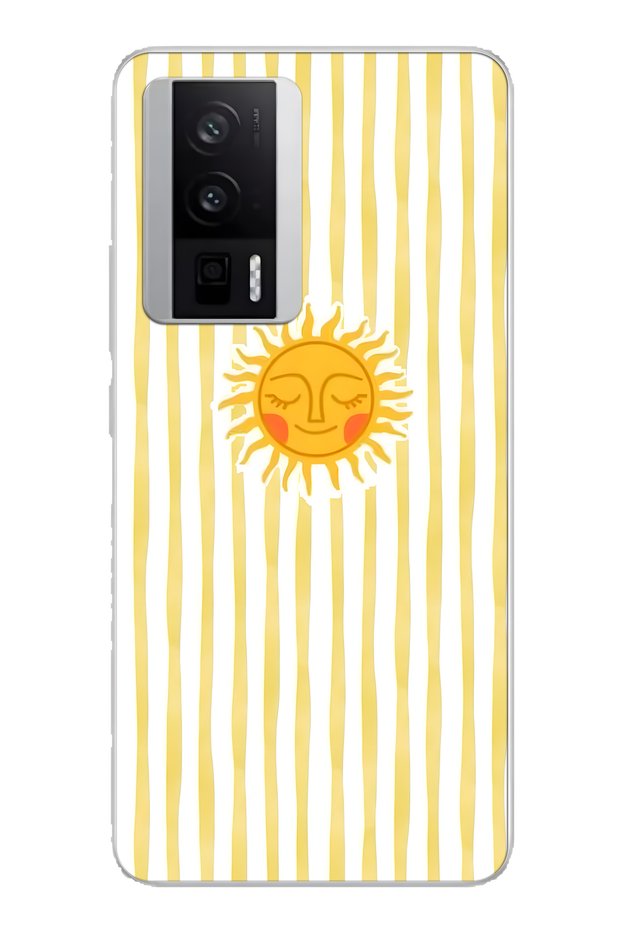 Poco F5 Pro Compatible Yellow Striped Sun Pattern Transparent Phone Case
