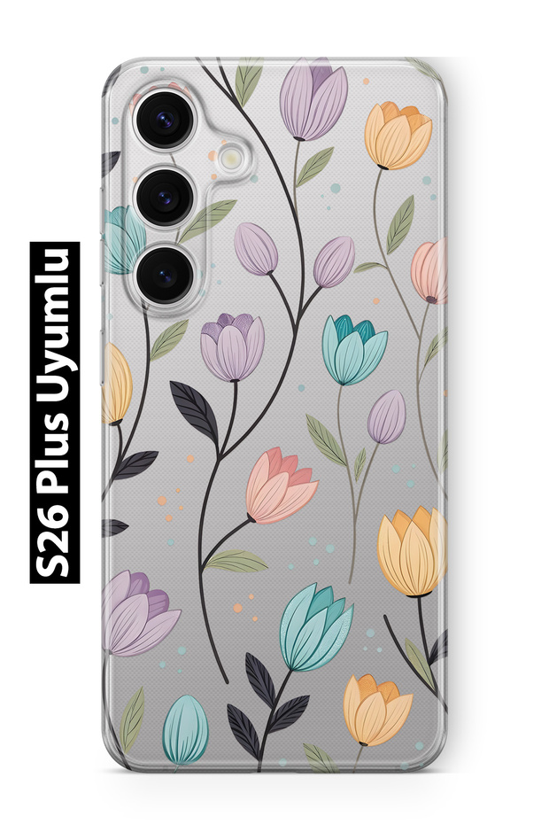 Samsung Galaxy S26 Plus Compatible Tulip Flower Pattern Transparent Phone Case