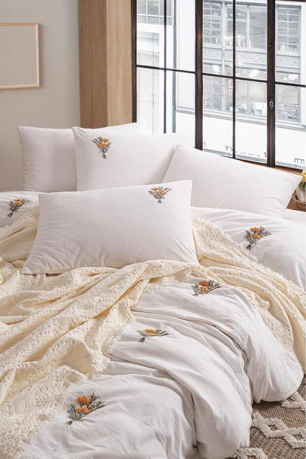 Jade 6 Piece 100% Cotton Double Duvet Cover Set Mustard