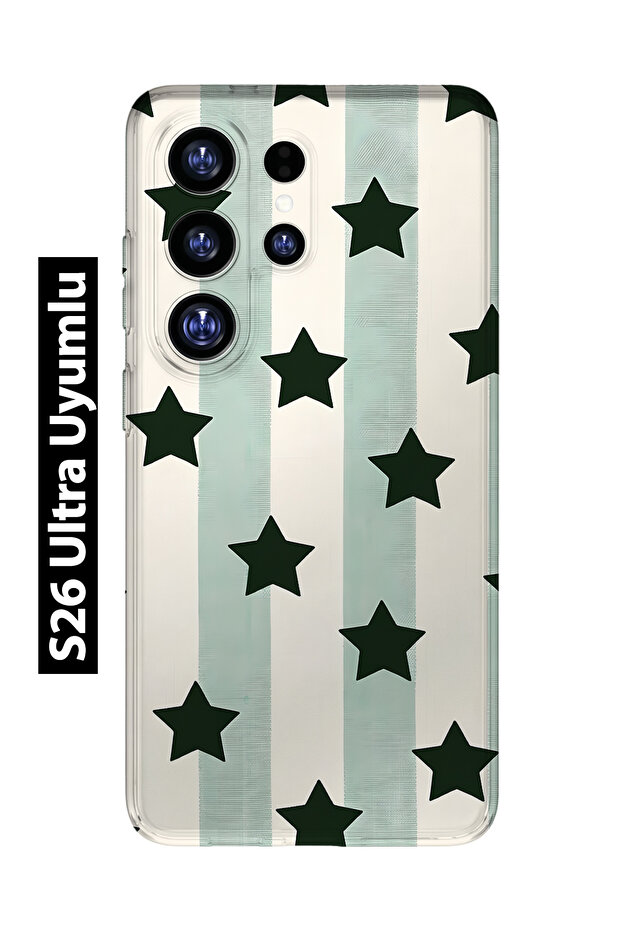 Samsung Galaxy S26 Ultra Compatible Striped Star Pattern Transparent Phone Case