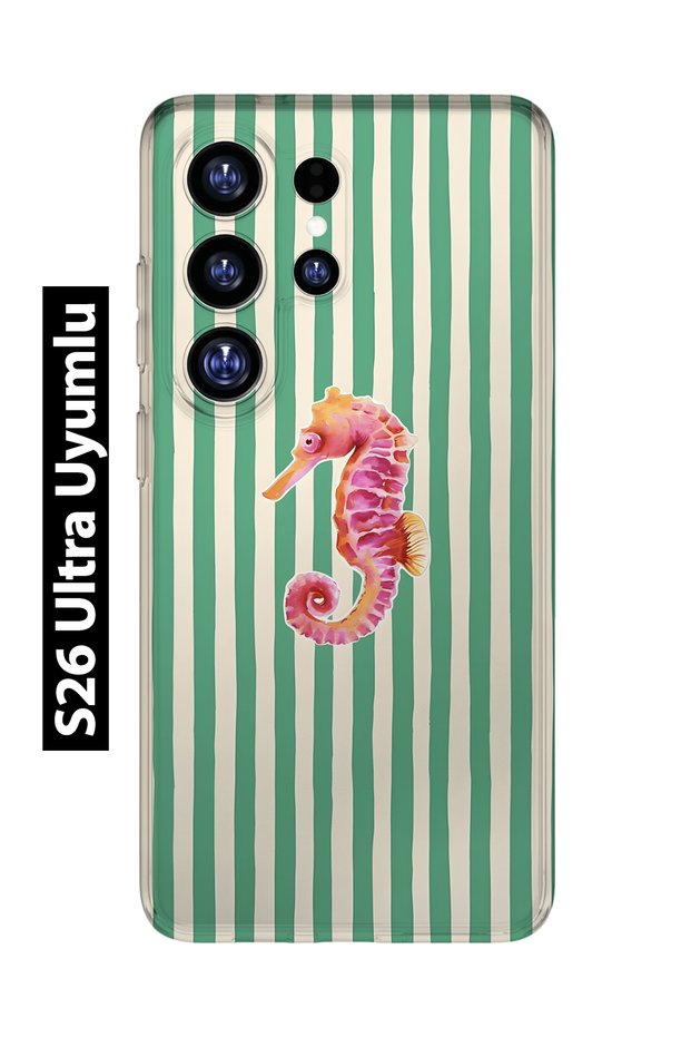 Samsung Galaxy S26 Ultra Compatible Seahorse Patterned Transparent Phone Case