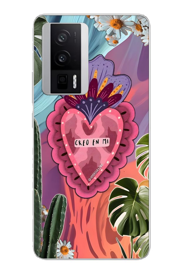 Poco F5 Pro Compatible Colorful Heart and Flower Pattern Transparent Phone Case