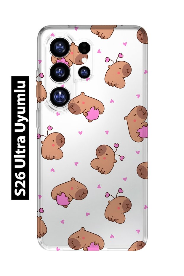 Samsung Galaxy S26 Ultra Compatible Cute Capybara Patterned Transparent Phone Case