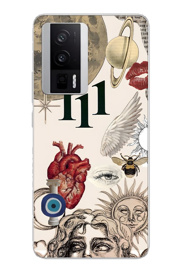 Poco F5 Pro Compatible Astro Symbolic Collage and 111 Energy Pattern Transparent Phone Case