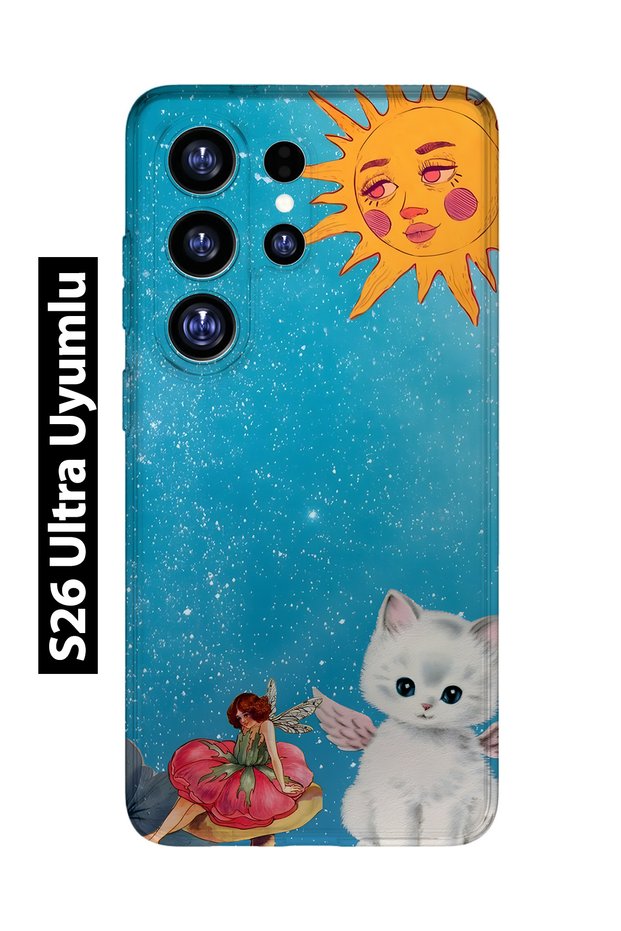 Samsung Galaxy S26 Ultra Compatible Sunny Fairy and Angel Cat Pattern Transparent Phone Case