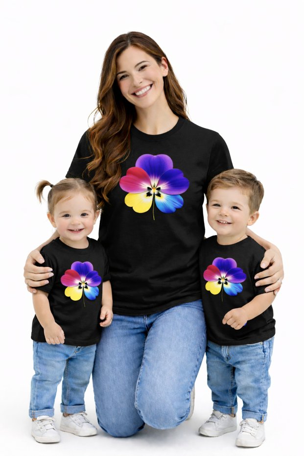 Mother Unisex Kids Combination Oversize T-Shirt Twin T-Shirt Colorful Flower Printed (Single Price)