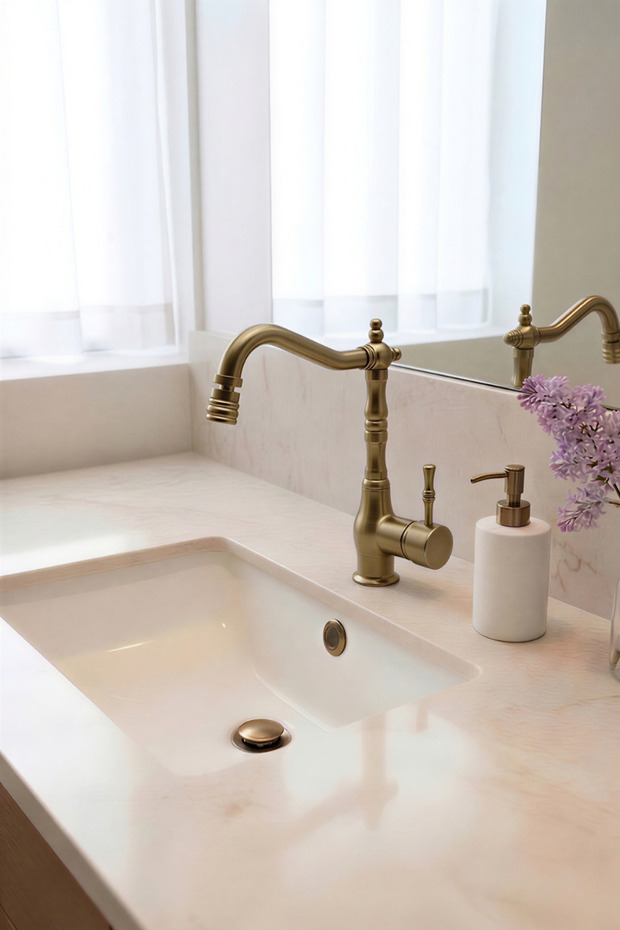 Retro Bathroom Sink Faucet Rustic Design- Antique Sink Fixture with Swivel Head- Aged Bronze Color