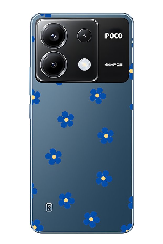 حافظة هاتف شفافة بنمط زهرة زرقاء متوافقة مع Poco X6 Pro