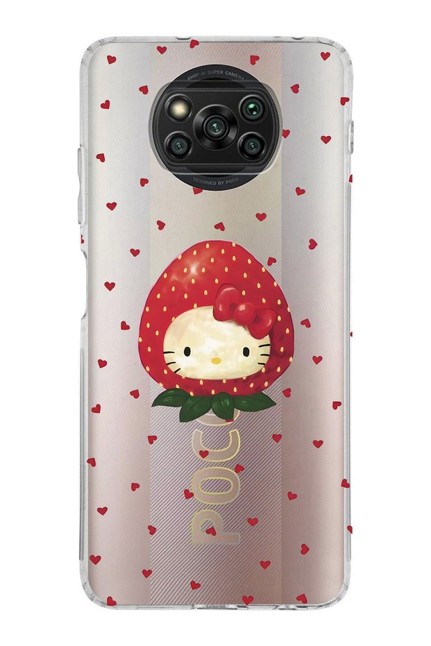 Poco X3 Nfc / X3 Pro Compatible Strawberry Hello Kitty Pattern Transparent Phone Case