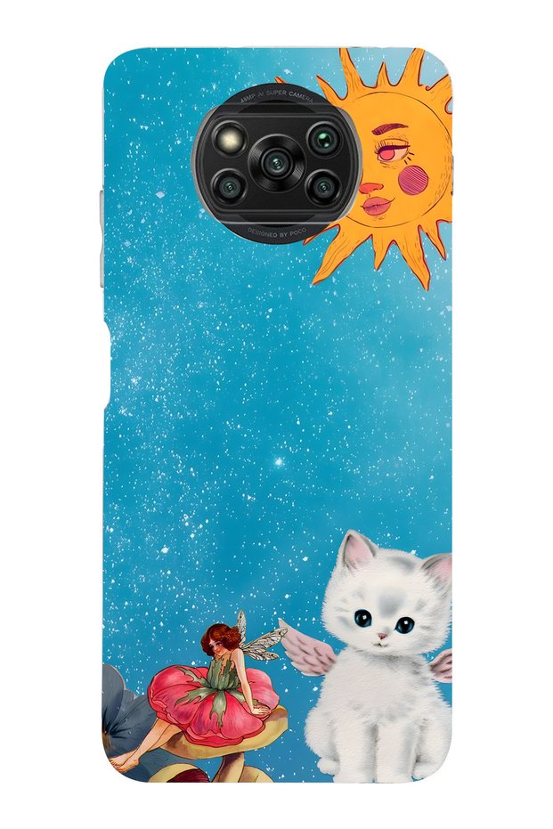 Poco X3 Nfc / X3 Pro Compatible Sunny Fairy and Angel Cat Pattern Transparent Phone Case