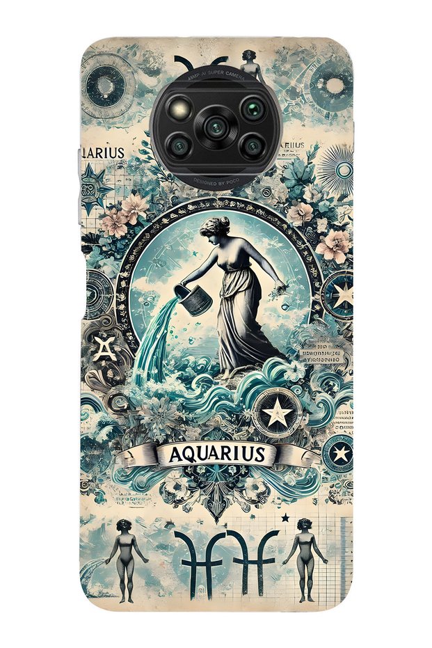 Poco X3 Nfc / X3 Pro Compatible Aquarius Sign Pattern Transparent Phone Case