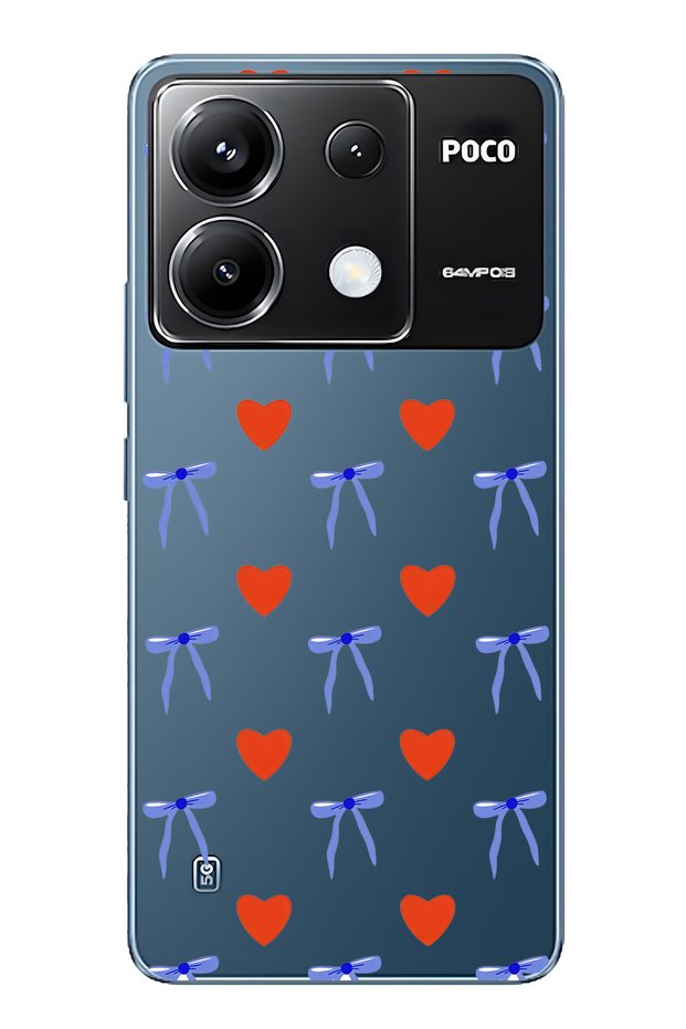 حافظة هاتف شفافة متوافقة مع Poco X6 Pro بنمط القلب والشريط