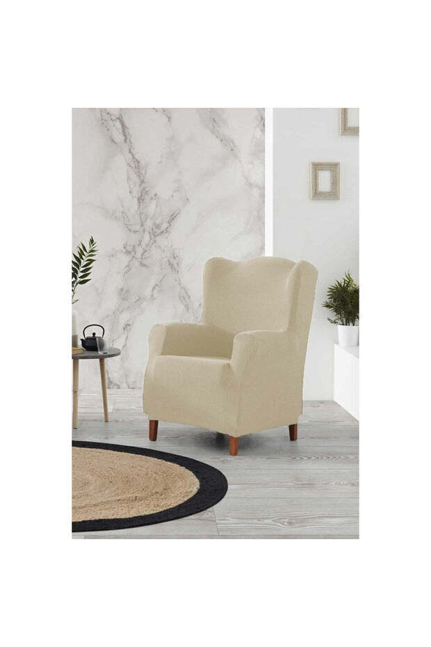 Husă fotoliu wingchair Sofazip, material microfibră, culoare bej