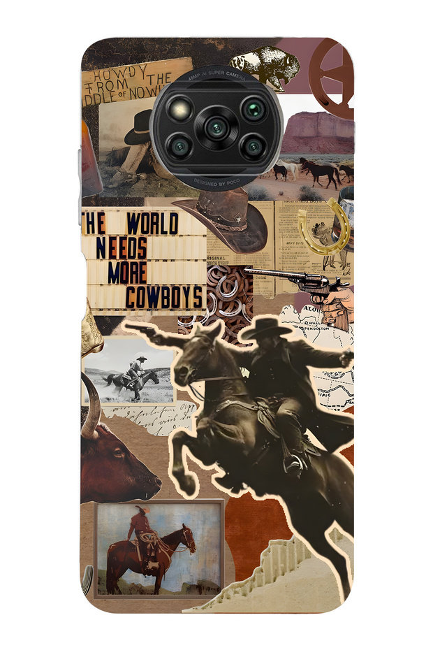 Poco X3 Nfc / X3 Pro Compatible Cowboy Western Collage Pattern Transparent Phone Case