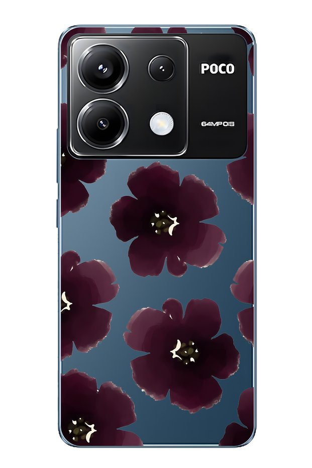 حافظة هاتف شفافة بنمط زهرة أرجوانية متوافقة مع Poco X6 Pro
