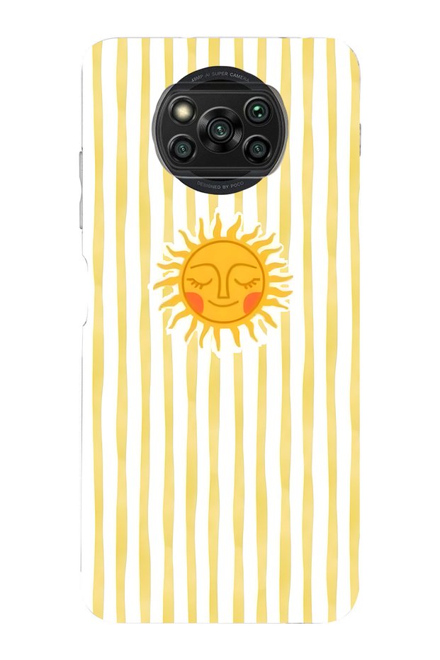 Poco X3 Nfc / X3 Pro Compatible Yellow Striped Sun Pattern Transparent Phone Case