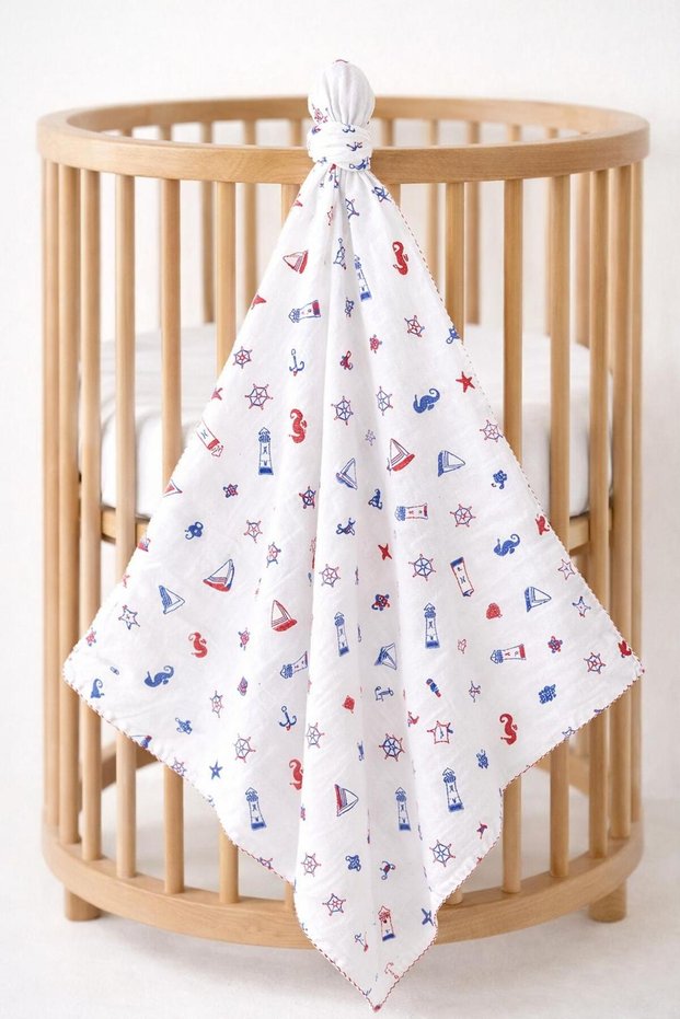 Multi-Purpose Muslin Blanket Newborn Girl - Boy Baby Blanket Cotton Summer Sailor Patterned