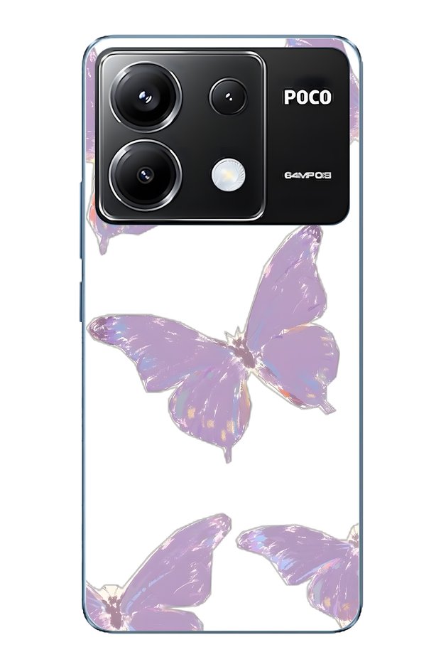 حافظة هاتف شفافة بنمط الفراشة الأرجوانية متوافقة مع Poco X6 Pro