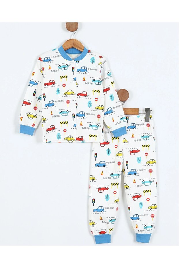 Boy's Snap Fastener Car Printed 0-6 Years Old 100% Cotton Seasonal Nightgown Pajama Set