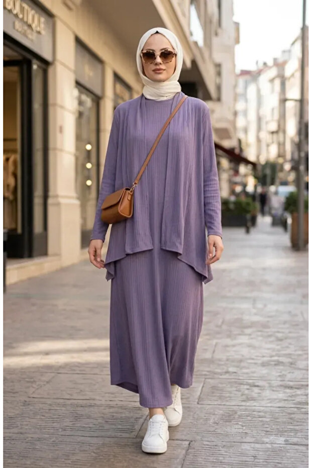 Bürümcük Fabric Ribbed Double Suit 6371-01 Lilac