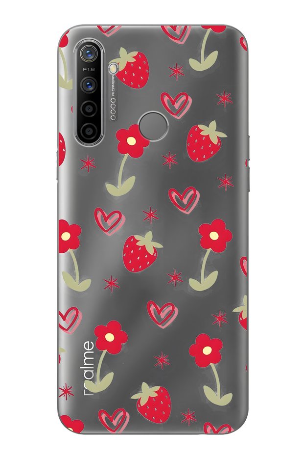 Realme 5I / 6I / C3 Compatible Strawberry and Heart Pattern Transparent Phone Case