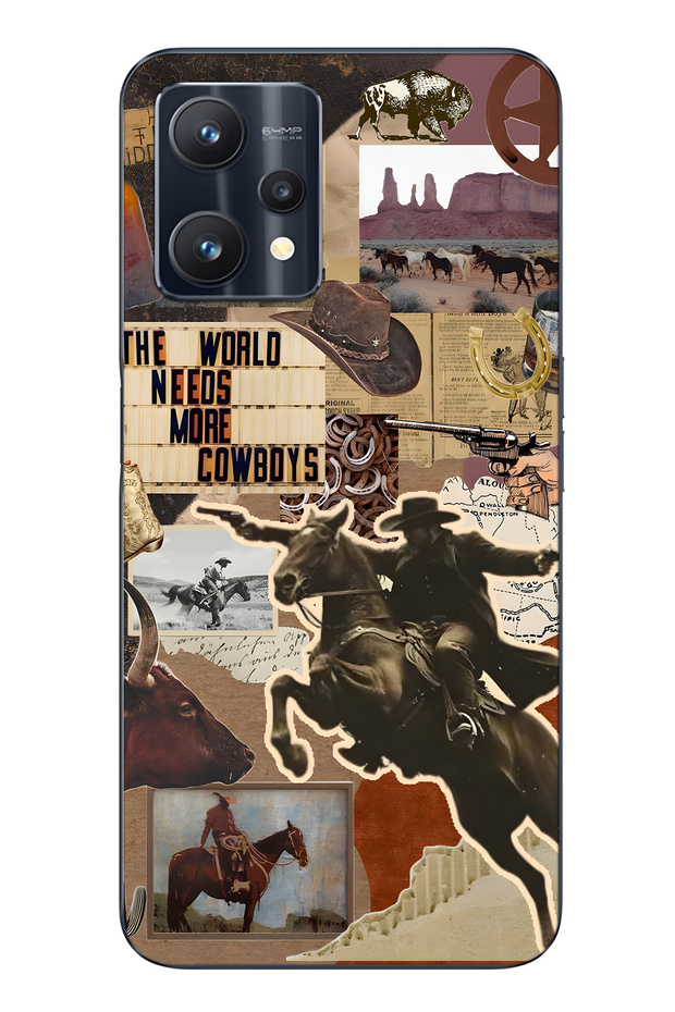 Realme 9 Pro Compatible Cowboy Western Collage Patterned Transparent Phone Case