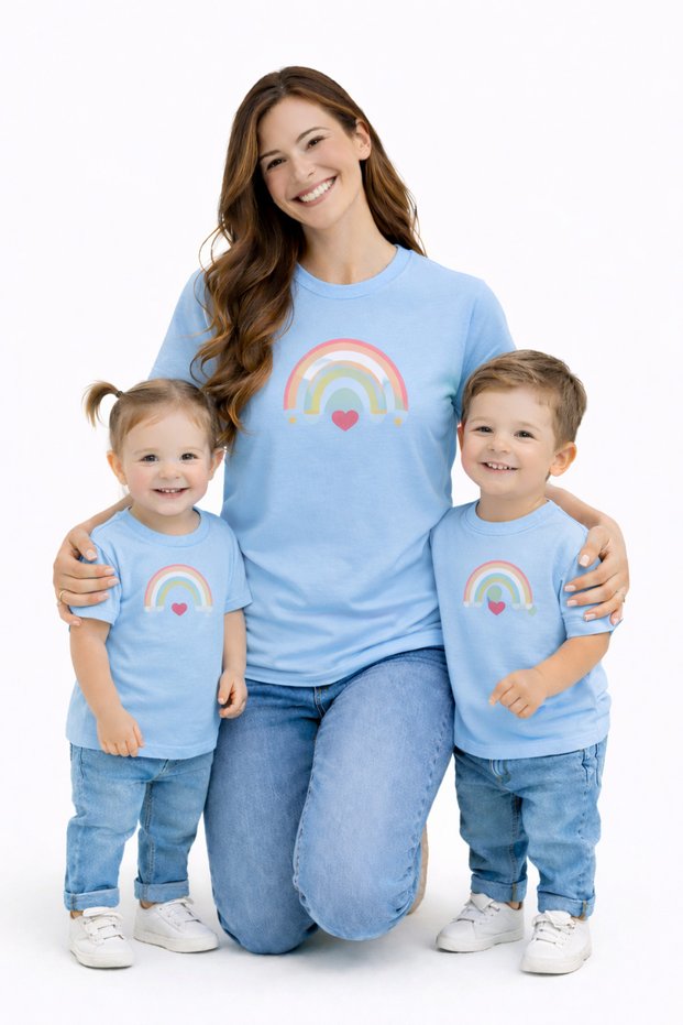 Mother Unisex Kids Combination Oversize T-Shirt Twin T-Shirt Colorful Lines Printed (Single Price)