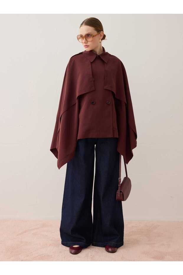 Cape Cut Trench Coat - Burgundy - Exclusive