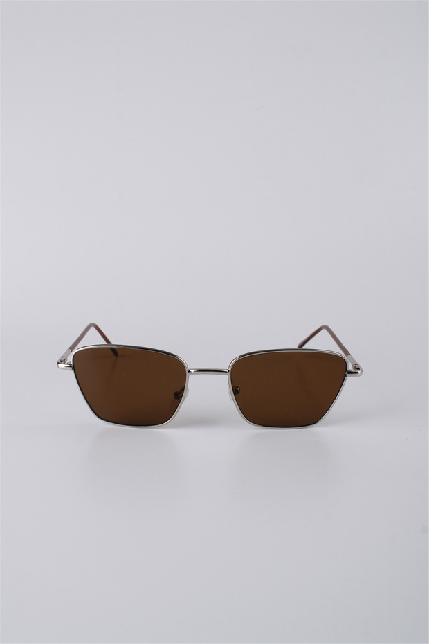 Unisex Square Frame Metal Sunglasses Silver Brown Gg25Bmtompl3R02