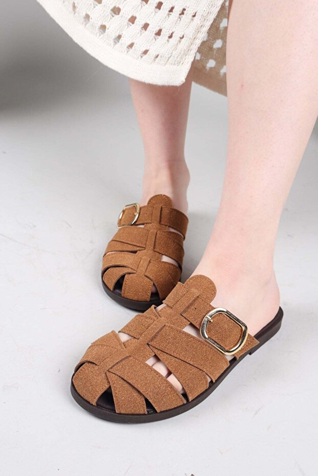 MOCHUDİ شبشب من الجلد السويدي مغلق من الأمام TABA