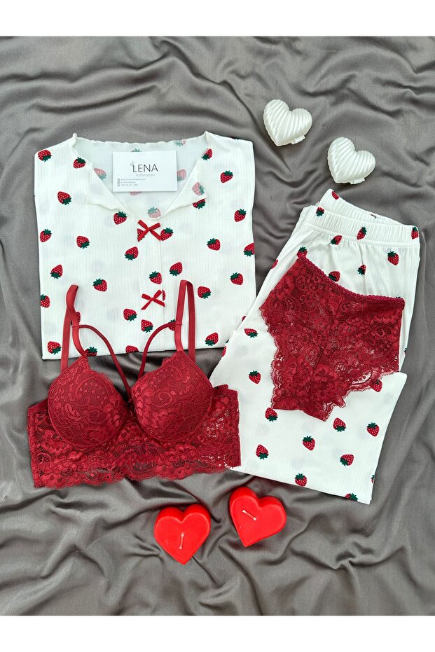Women's Oslo Fabric Patterned Short Sleeve Pajama Set with Underwear