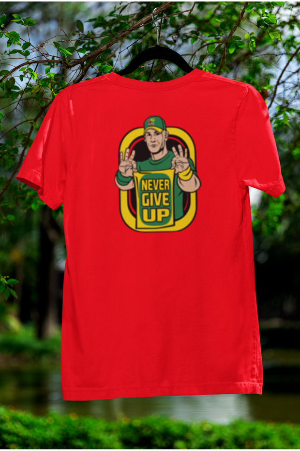 تيشيرت قطني مطبوع عليه Never Give Up ذو ياقة دائرية وقصة كبيرة الحجم للجنسين بأكمام قصيرة