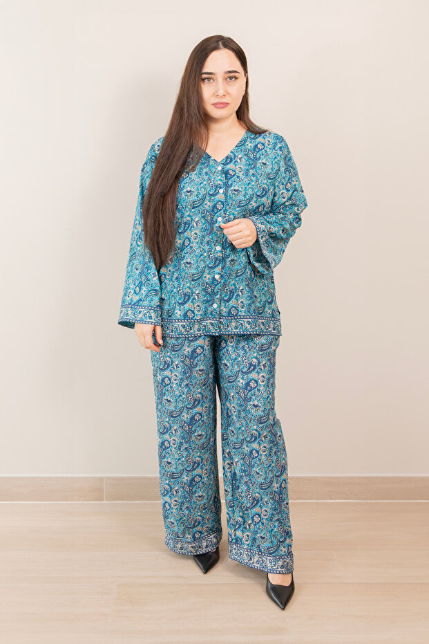 Blue & White Motif Printed Co-Ord Set