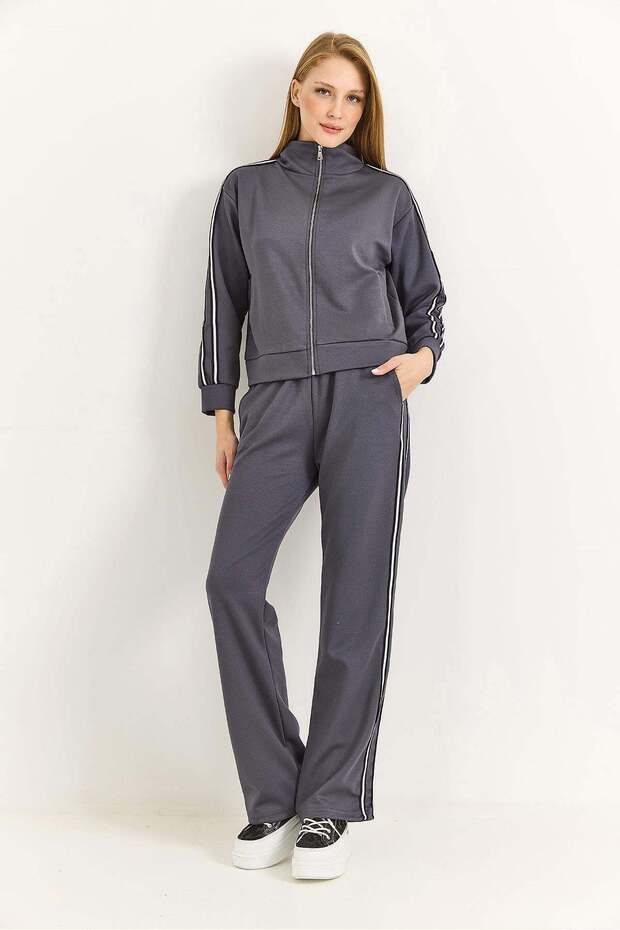 Women's Modal Stripe Detailed Tracksuit Set Gray