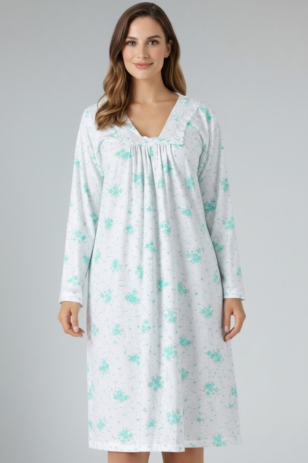 Women's Long Sleeve Lace Detailed Nightgown Relaxed Fit Daily Home Dress