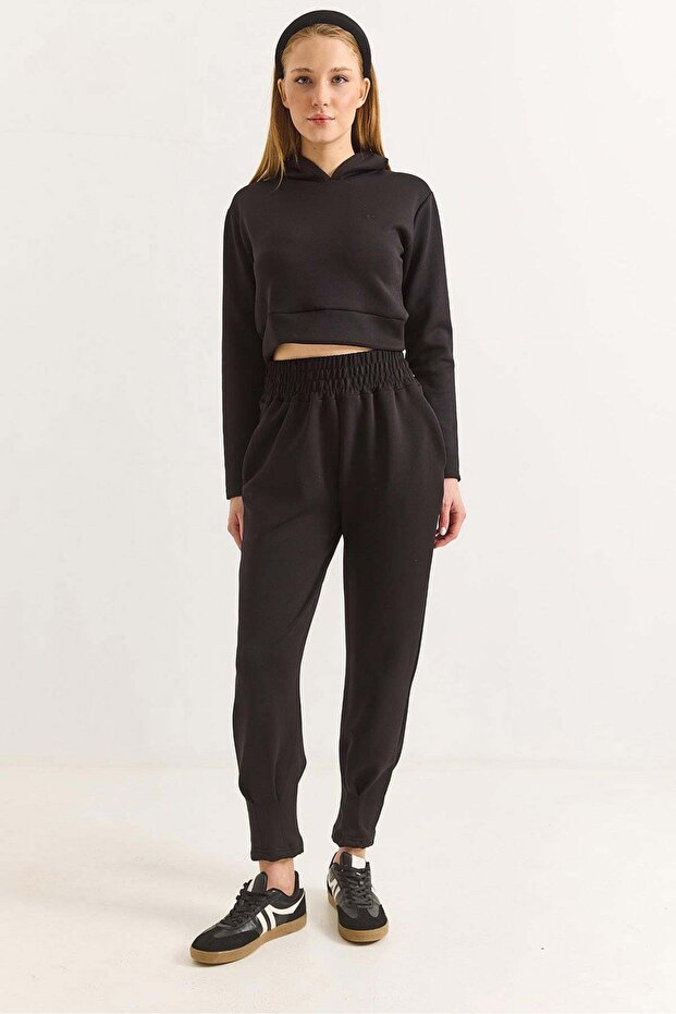 Women's modal scuba high waist jogger tracksuit set black