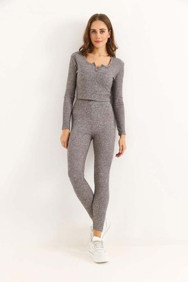 Women's Flexible Leggings Crop Set Gray